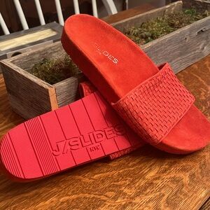 J Slide Red Woven Slide Sandals